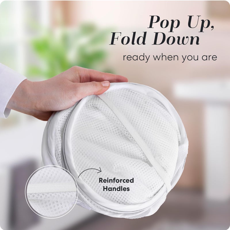 Handy Laundry Collapsible Mesh Pop Up Hamper with Wide Opening and Side Pocket - Breathable, Sturdy, Foldable, and Space-Saving Design for Clothes and Storage (White | 2-Pack) - Image 3